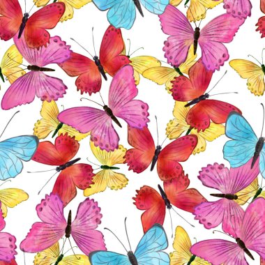 Suluboya kelebekleri elle çizilmiş pürüzsüz desen.