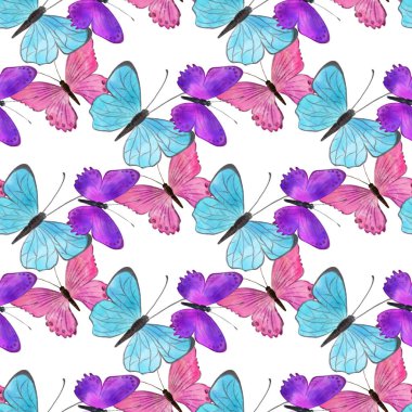 Suluboya kelebekleri elle çizilmiş pürüzsüz desen.
