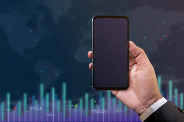 Smartphone Mockup Pro Investice Analýza Konceptu Podnikatel Vyčkávání Rozmazané Chart — Stock fotografie