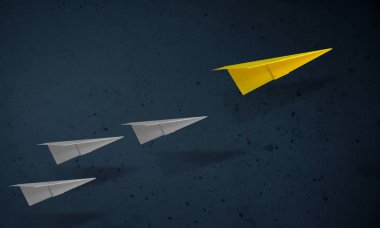Liderlik kavramı. Diğer önde gelen benzersiz kağıt uçak. Hedefleri ve iş başarı