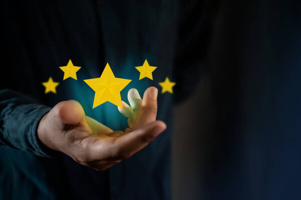 Customer Experiences Concept. Person Giving Positive Review for 