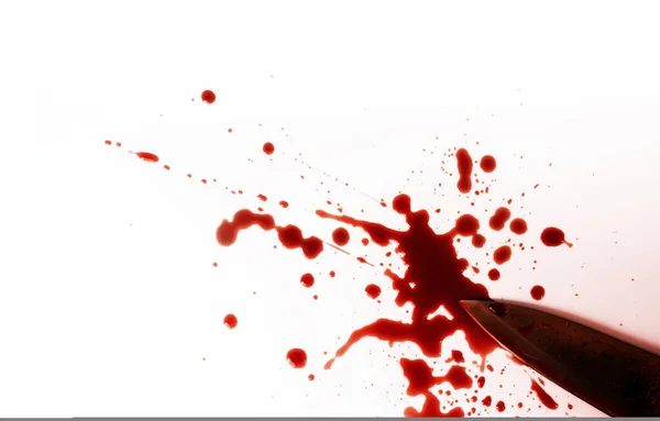 Concepto Halloween Escena Crimen Accidente Cuchillo Con Sangre Roja Sobre — Foto de Stock