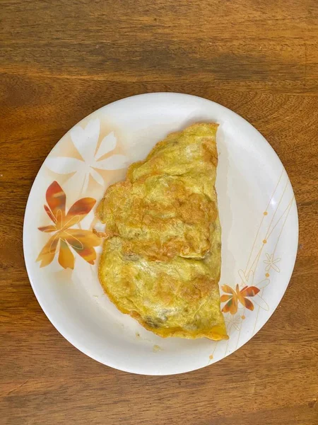 Egg Omelette Ready Served Plate Morning Breakfast — Stock Photo, Image