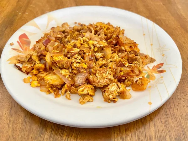 Scambled Leckeres Essen Serviert Einem Teller Und Fertig Zum Essen — Stockfoto