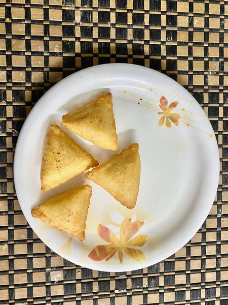 Hot Samosa Getting Ready Served Plate Evening Snacks — Stock Photo, Image