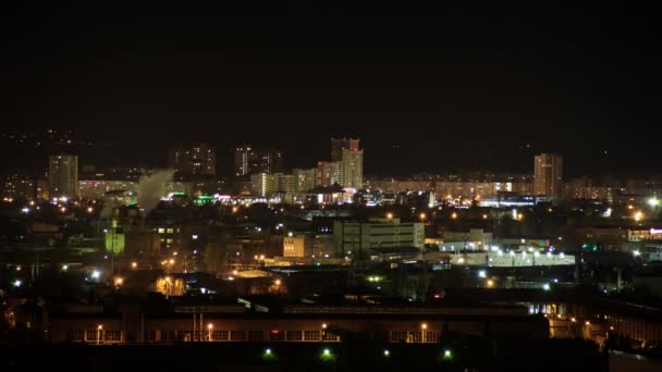 Noche 4k horizonte ciudad timelapse. Cruce de carretera — Vídeos de Stock