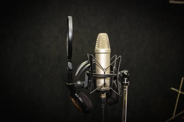 Attrezzatura musicale.Microfono a condensatore professionale in studio. Chiudi da un lato — Foto Stock