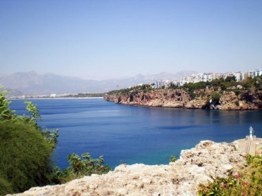 Antalya, Türkiye'nin eski şehir bağlantı noktasından Akdeniz deniz görünümü