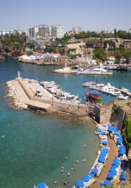 Liman görünümünde, beach Mermerly ve eski şehir Antalya, Türkiye 