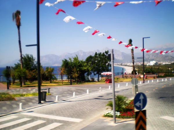 Ulice Panorama Tureckého Města Antalya Výhledem Pohoří Taurus Středozemní Moře — Stock fotografie