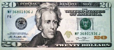 Başkan Jackson 'ın portresiyle birlikte 20 Amerikan doları.