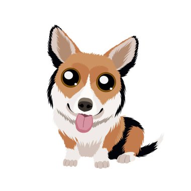 Beyaz arkaplanda izole edilmiş komik siyah galli corgi pembroke 'un vektör çizimi