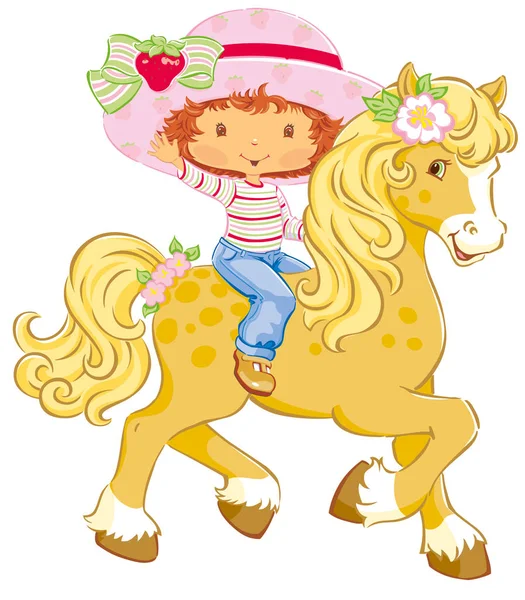 strawberry shortcake horse riding  cartoon illustration character