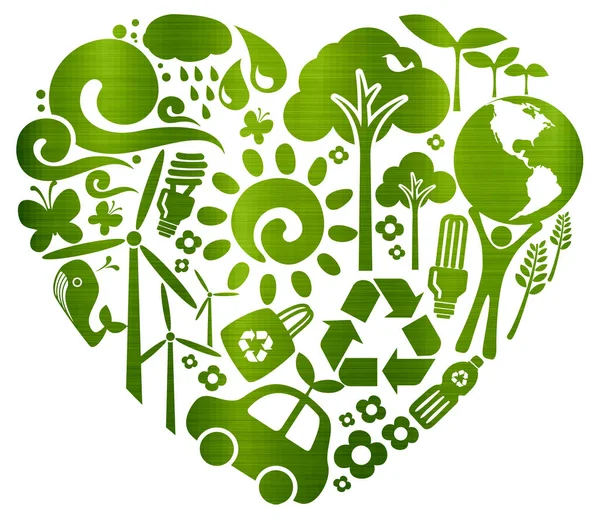 recycling environmental protection friendly green metallic conservation energy lightbulb heart illustration