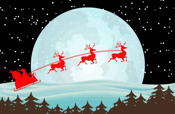 reindeer santa claus sleigh moon snow star illustration