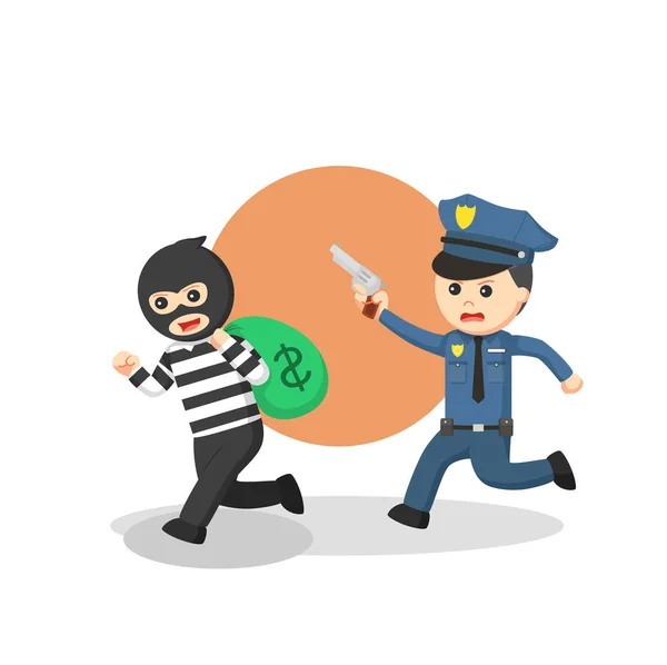 Policie Honí Zloděje Peněz Ilustrace — Stockový vektor
