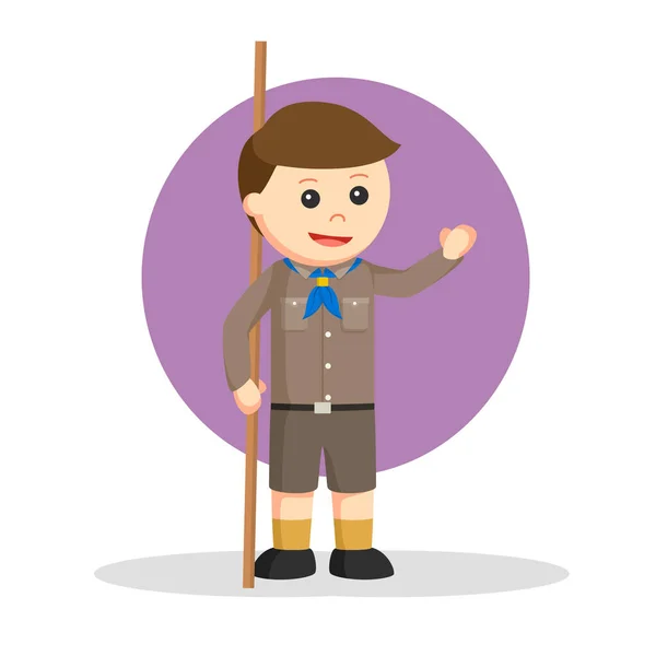 Scout Holds Stick Vector Illustration — Stock Vector