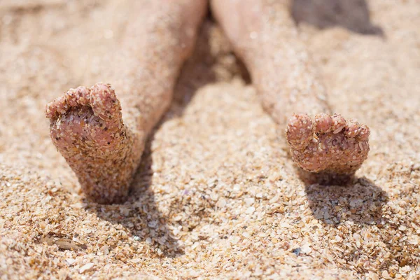 Pés Criança Areia Descanso Infância Marinho — Fotografia de Stock