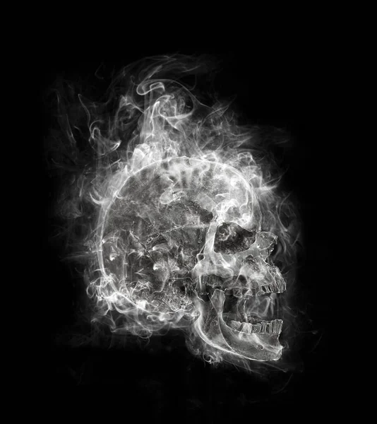 Crânio Fumaça Voando Sobre Fundo Preto — Fotografia de Stock