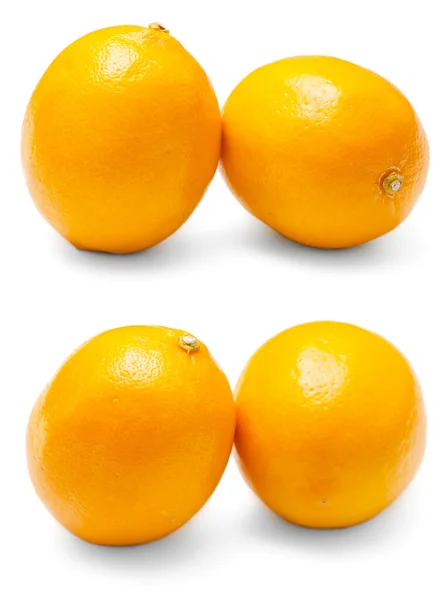Δύο Πορτοκαλί Λεμόνι Λευκό Φόντο — Φωτογραφία Αρχείου