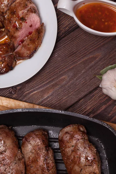 Peito Pato Cozinha Uma Panela Grelha Receita Saborosa Composição Objetos — Fotografia de Stock