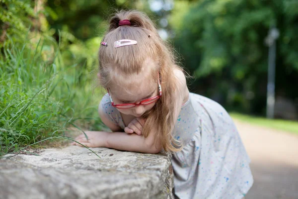 Little Beautiful Girl Glasses Studies World — Stock Photo, Image