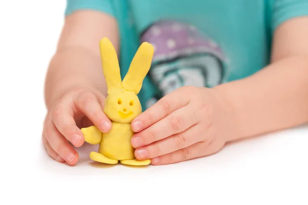 Dziecko Bawi Się Plastycyną Ręcznie Robiona Gra Izolacja — Zdjęcie stockowe