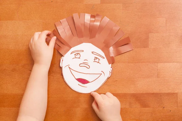 Child Learns Cut Scissors Barbering Game — Stock Photo, Image