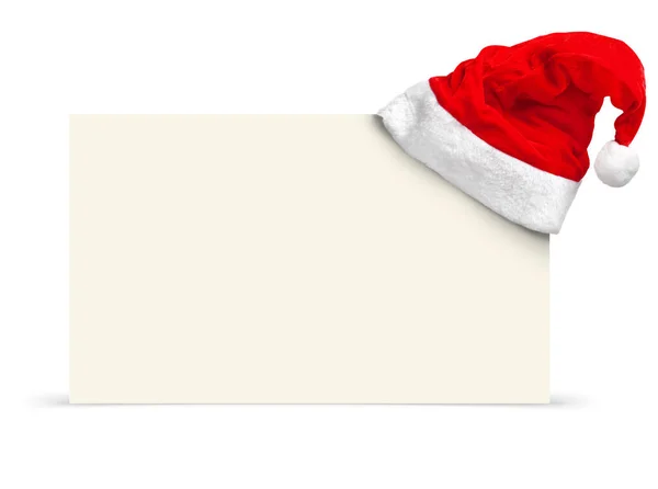 Single Santa Claus Red Hat Gray Background Corner White Square — Stock Photo, Image