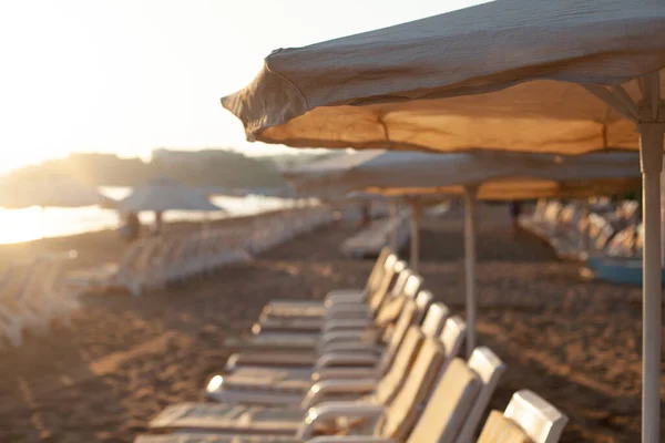 Kostenlose Liegestühle Und Sonnenliegen Strand Helles Weiches Foto — Stockfoto