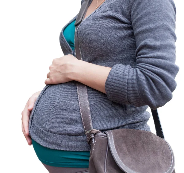 Femme Enceinte Est Isolé Sur Blanc — Photo