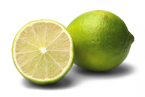 One Lime Half Lime White Background — Stock Photo, Image
