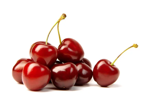 Puñado Cereza Roja Sobre Fondo Blanco — Foto de Stock