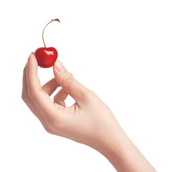 Handful Sweet Cherries Hand — Stock Photo, Image