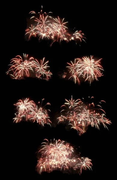 Group Explosions Sky Bright Salute Fireworks Festive Mood — Stock Photo, Image