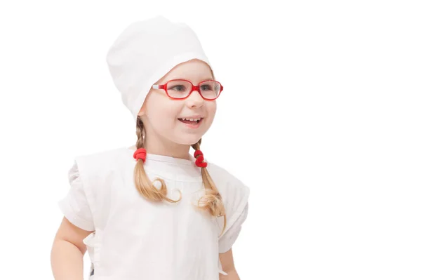 戴眼镜的小女孩扮演医生的母亲 — 图库照片