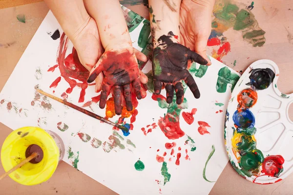 View Child Hands Soiled Paint Bodyart — Stock Photo, Image