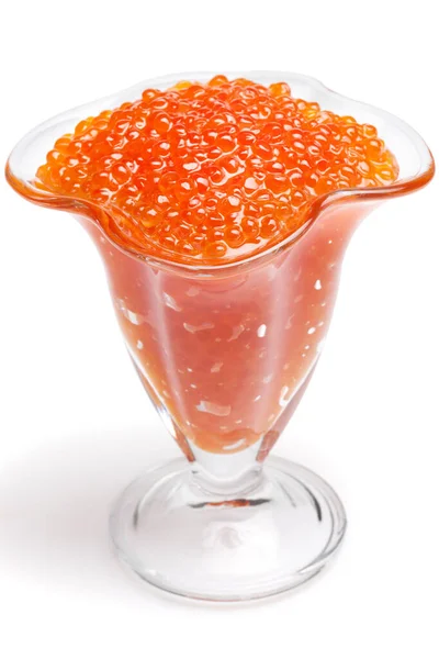 Jarrón Cristal Con Caviar Rojo Aislado Sobre Fondo Blanco —  Fotos de Stock