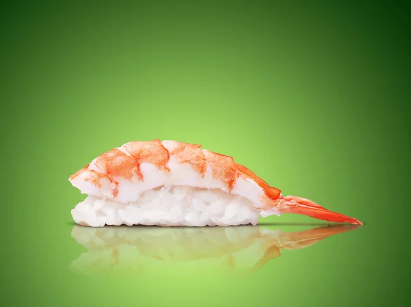 Japonská Kuchyně Sushi Krevety Barevném Pozadí — Stock fotografie