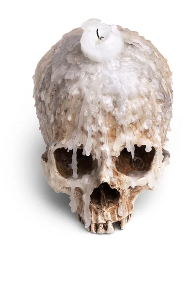 白地に隔離された人間の頭蓋骨からの燭台 — ストック写真