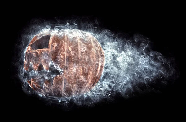 Φοβερή Κολοκύθα Αποκριών Στον Καπνό Που Πετούν Μαύρο Φόντο — Φωτογραφία Αρχείου