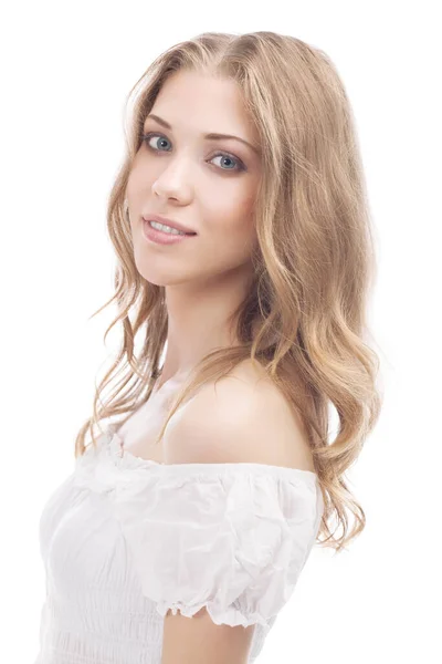 Portrait Young Beautiful Girl Blonde Studio Isolated White Background — Stock Photo, Image