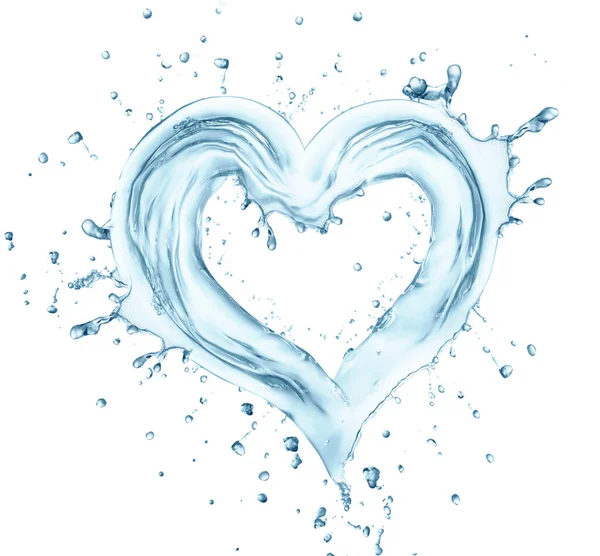 Coração Respingo Água Com Bolhas Simbolo Amor Isolado Fundo Branco — Fotografia de Stock