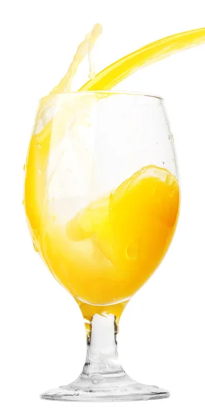 Apelsinjuice Flyter Ett Glas Vit Bakgrund Isolerad — Stockfoto