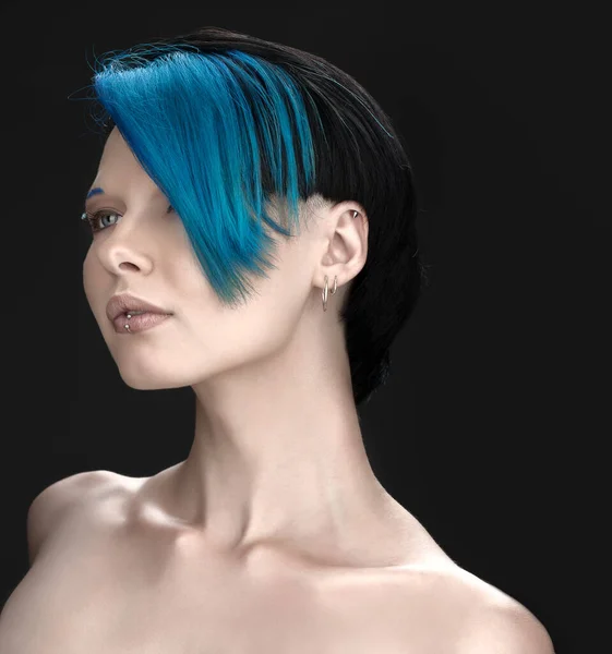 Красивая Сексуальная Девушка Голубыми Волосами Субкультура — стоковое фото