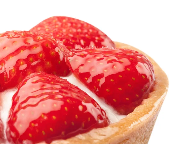 Panier Sucré Crème Aux Fraises Sur Blanc — Photo