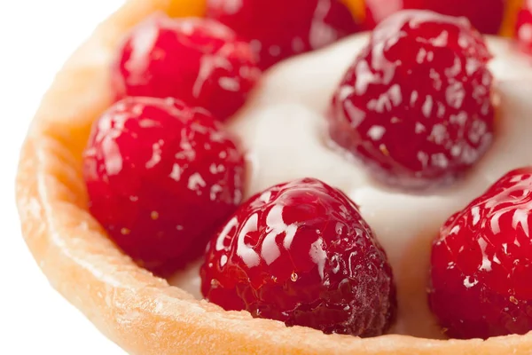 Panier Sucré Crème Framboises Sur Blanc — Photo