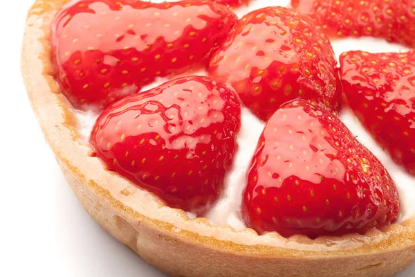 Panier Sucré Crème Aux Fraises Sur Blanc — Photo