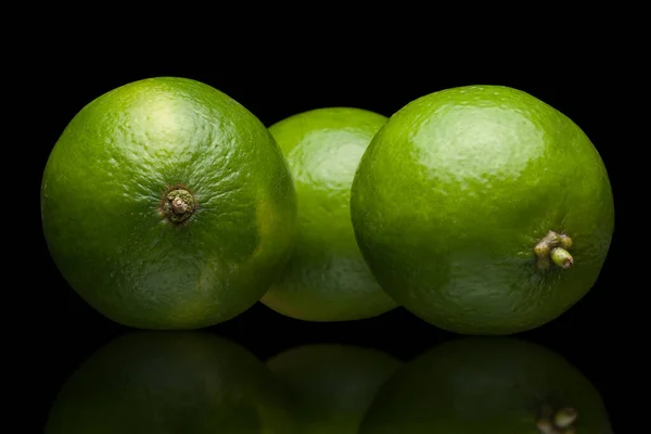 Three Limes Reflection Black Background — Stock Photo, Image