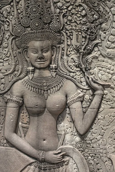 Bas Relief Femme Apsara Sur Mur Angkor Wat Cambodge — Photo